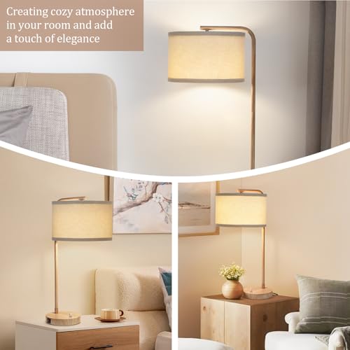 Farmhouse Table Lamp, Fully Dimmable Bedisde Nightstand Lamp with USB C+A Charging Ports, Modern Tall Table Lamp Desk Reading Lamp for Living Room, Bedroom, Office, 9W LED Bulb Included - color: Wood Grain