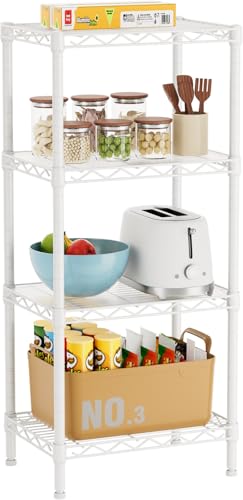 Golpart 4Tier Adjustable Storage Shelves Metal Wire Shelving Standing Shelf | Utility Heavy Duty Unit Rack Closet Organize for Home Kitchen Laundry Room Organization Pantry 11.6"Dx17.6"Wx44"H White - color: White, size: 4-tier-11.6"Dx17.6"Wx44.2"H
