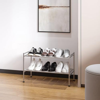 Seville Classics 2-Tier Iron Mesh Utility Shoe Rack, Chrome - color: Silver Mesh, size: 2-Tier