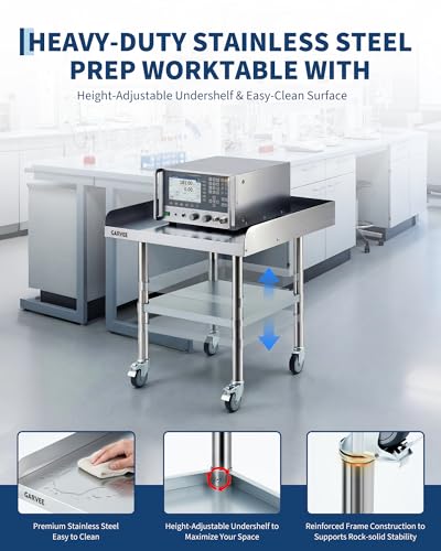 Garvee Stainless Steel Work Table, 24x36x26 Inch Commercial Food Prep Worktable with Wheels, Detachable 3-Sided Backsplash & Height-Adjustable Shelf, Heavy Duty Workbench for Kitchen Restaurant Garage
