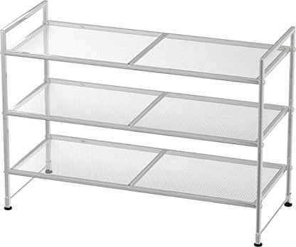 Simple Houseware 3-Tier Stackable Mesh Shoe Rack, Silver - color: Silver, style: Mesh Panel