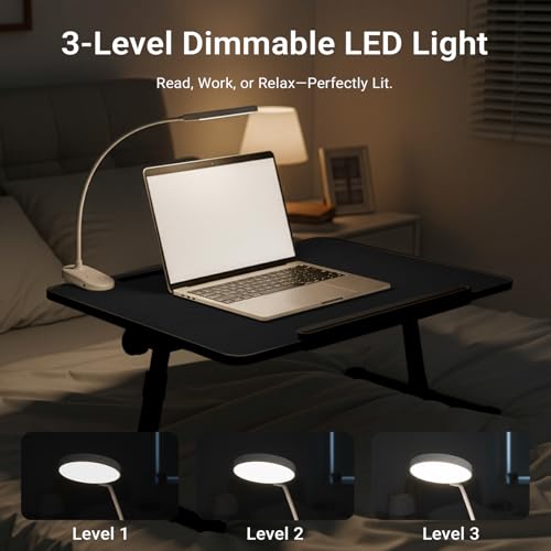 iXTRA Adjustable Laptop Lap Desk with Cooling Fan USB Light for Adults - color: Black,70x45cm