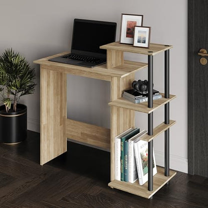 Elegance Writing Desk with Multi-Tier Open Shelves, Study Computer Desk for Home Office, Natural Oak - color: Natural Oak