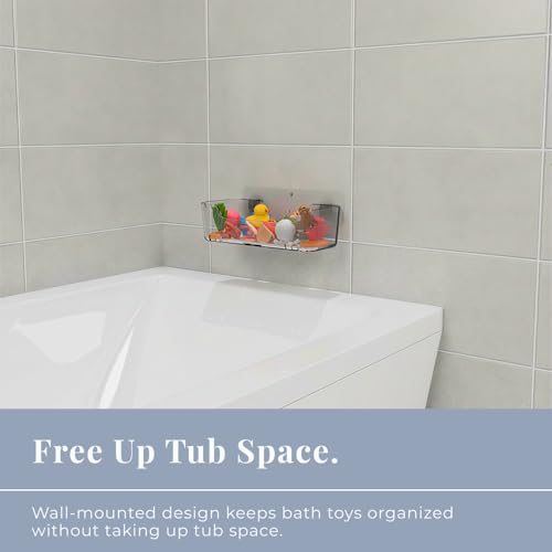 Bathtub Toy Storage – Clear Bath Toy Holder with Drainage Holes, Wall-Mounted No-Drill Organizer for Kids’ Tub Toys - size: Large