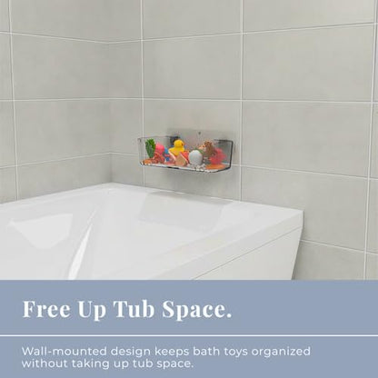 Bathtub Toy Storage – Clear Bath Toy Holder with Drainage Holes, Wall-Mounted No-Drill Organizer for Kids’ Tub Toys - size: Large