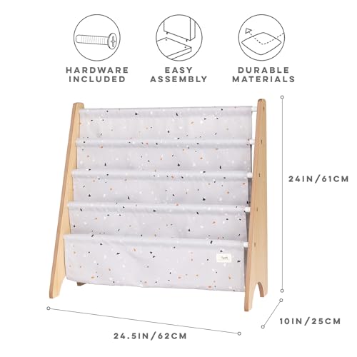 3 Sprouts Recycled Kids Bookshelf, Holds 35 Books, 4-Tier, Terrazzo Gray | Space-saving bookshelf, Children's room, Toddler bookcase organizer, Ages 3+, Book/toy storage, Front-facing, Covers visible - color: Terrazzo Light Gray
