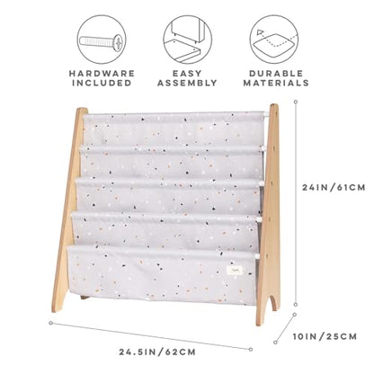 3 Sprouts Recycled Kids Bookshelf, Holds 35 Books, 4-Tier, Terrazzo Gray | Space-saving bookshelf, Children's room, Toddler bookcase organizer, Ages 3+, Book/toy storage, Front-facing, Covers visible - color: Terrazzo Light Gray