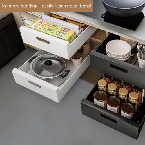 HBL' 1 Pack | 21" Deep Pull Out Cabinet Organizer Adhesive, 12-Inch Wide Sturdy Carbon Steel Roll-Out Drawers, Designed for Frameless Cabinets, Slide-Out Shelves for Pantry. - size: 21"D x 12.0"W x 3.1"H