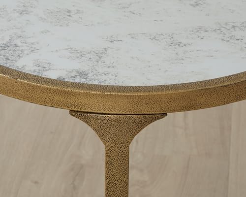 Signature Design by Ashley Korajane Transitional Metal End Table with Tempered Glass Top, Metallic - color: Antique Gold