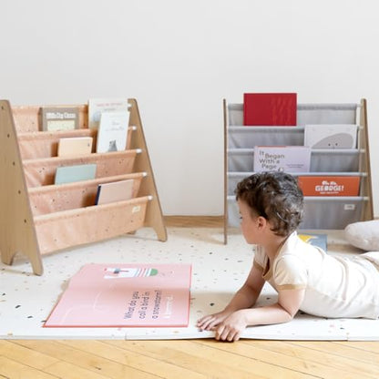 3 Sprouts Recycled Kids Bookshelf, Holds 35 Books, 4-Tier, Gray | Space-saving bookshelf, Children's room, Toddler bookcase organizer, Ages 3+, Book/toy storage, Front-facing, Covers visible - color: Solid Light Gray