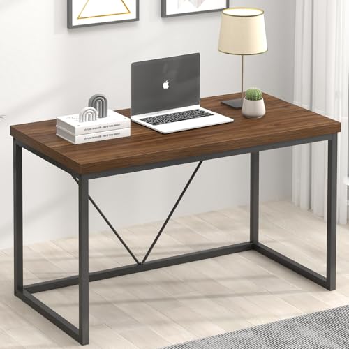 FOLUBAN Modern Office Desk, Rustic Wood and Metal Computer Desks, Industrial Study Writing Table, Simple Work Gaming PC Desk for Bedroom Living Room, Walnut 47 Inch - color: Walnut, size: 47 inch