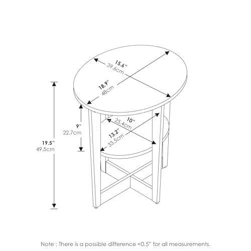 Furinno JAYA Side Table Set of 2, 2-Tier Round Modern End Table with Oval Tabletop, Night Stand, Bedside Table with Open Shelf, for Living Room, Bedroom, White - color: White, size: 2-Pack, 2 Tiers, Oval Panel