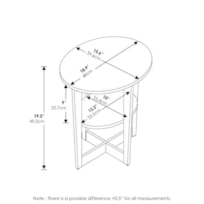 Furinno JAYA Side Table Set of 2, 2-Tier Round Modern End Table with Oval Tabletop, Night Stand, Bedside Table with Open Shelf, for Living Room, Bedroom, White - color: White, size: 2-Pack, 2 Tiers, Oval Panel
