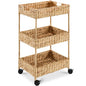 Best Choice Products 3-Tier Water Hyacinth Rolling Nursery Caddy w/Wheels, Utility Cart, Storage Organization for Bathroom, Craft Room, Laundry Room - Natural - color: Natural