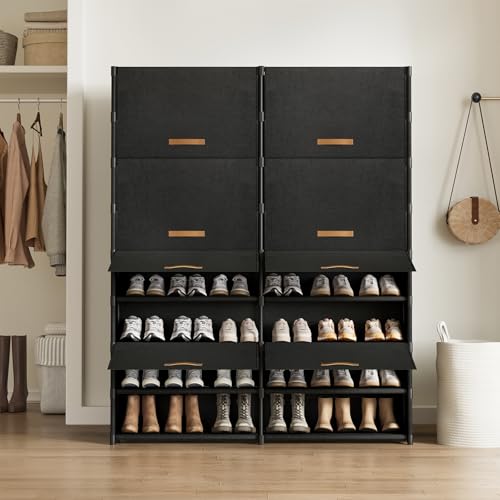 Shoe Storage Cabinet with Door, 54 Pairs Shoe Rack 2 by 9 Tier Space Saving Plastic Shoe Organizer with Cover for Closet, Hallway, Living Room, Bedroom, Garage,Black - size: 2 by 9(54 Pairs)