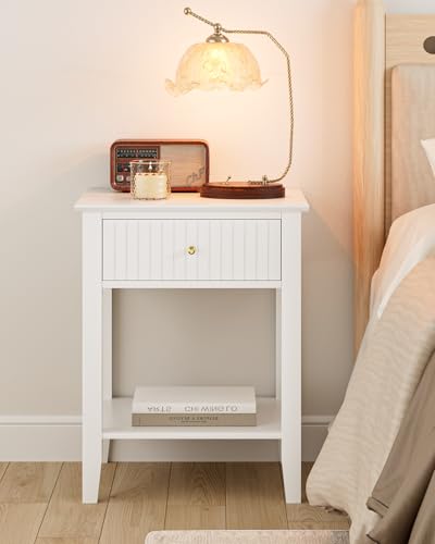 Fluted Nightstand, Farmhouse Night Stand with 1 Drawers, Mid Century Modern Side Accent Table,Bedside End Table for Bedroom, Living Room, White - color: White, size: 1 Drawer