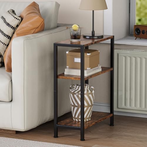 3-Tier Side Table, Small End Table, Sofa Side Table for Narrow Spaces, Slim End Table, Nightstand Table, for Living Room Bedroom Office, Rustic Brown - color: Rustic Brown