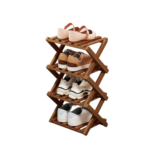 Comeon Bamboo Shoe Rack, Foldable Vertical Shoe Rack for Front Door Entrance Narrow Shoe Organizer Small Shoe Shelf for Entryway Shoe Storage Closet Multi-Tier (Brown Colors,4 Layers) - size: 4 Layers