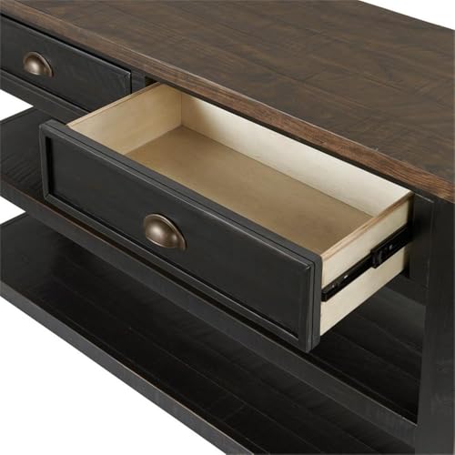 Martin Svensson Home Solid Wood Sofa Console Table, Black with Brown Top - color: Black With Brown Top