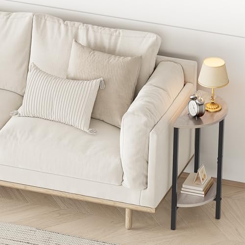 Vagusicc Side Tables Small End Tables, Set of 2 Half Round Side Table for Living Room, 2 Tier Couch Side Table, Small Round Coffee Table Accent Table, Thin Sofa Table Narrow Entryway Table, Grey - color: Greige