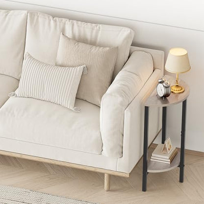 Vagusicc Side Tables Small End Tables, Set of 2 Half Round Side Table for Living Room, 2 Tier Couch Side Table, Small Round Coffee Table Accent Table, Thin Sofa Table Narrow Entryway Table, Grey - color: Greige