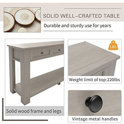 LKTART Solid Pine Console Table with Drawers,Long Sofa Table Entryway Table | 63" Entryway Table with Drawers & Open Shelf,Farmhouse Console Table，Entry Table for Hallway,Foyer or Behind Sofa,Gray Wash - color: Gray Wash