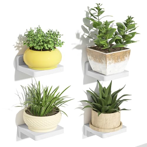 SRIWATANA White Mini Floating Shelves, Set of 4 Small Wall Display Shelf | Compact 4-Inch Wood Shelves in Set of 4; Versatile DIY Layout to Display Small Plants, Mini Items, and Nursery Decor - color: White, size: 4 inch