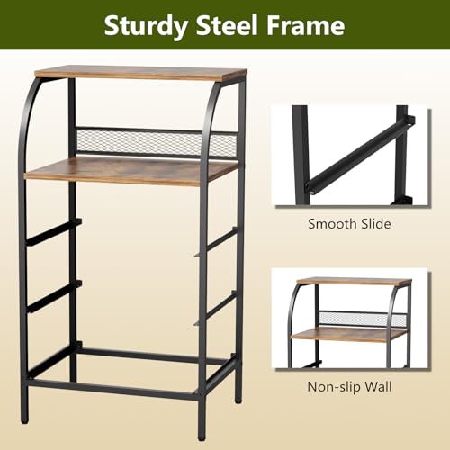 Night Stand Set 2, Tall Nightstand with 3 Fabric Drawers, Bedside Table with 2-Tier Wood Shelf, End Table for Bedroom, Steel Frame, Wood Top, Rustic Brown - color: Brown(3drawer), size: Set of 2