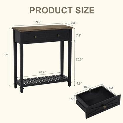 Narrow Entryway Table - Console Table with 2 Drawers, Wood Sofa Table with Storage Shelf, Couch Table Behind Sofa, Farmhouse Entryway Table for Hallway Entryway Living Room, Black - color: Black