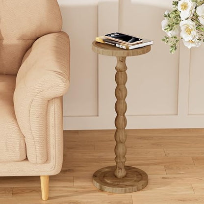 Rubber Wood Round Side Table, Solid Wood Small Drink Table for Small Spaces, Modern Accent Tables, End Tables for Living Room, Bedroom and Office (Brown, 9.4 Inch) - color: Brown