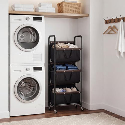 GRANNY SAYS 3 Tiered Laundry Sorter, Narrow Hamper Cart with Wheels, Black - color: Black
