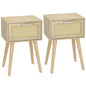 LAATOOREE Nightstand Set of 2, Small Bedside Table, Boho Side End Table, Rattan Door, Solid Wood Feet for Bedroom and Living Room - color: Natural, style: Boho Style