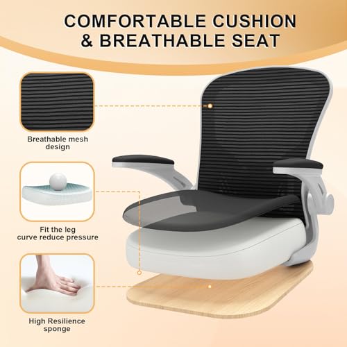 Office Chair, Ergonomic Desk Chairs 330LBS Capacity High Back Mesh Computer Chair with Flip-up Armrests, Comfy Work Chair with Adjustable Lumbar Support - color: Grey Black
