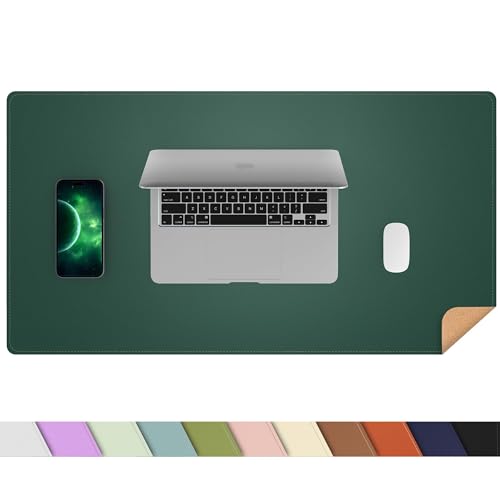 AFIING Cork Desk Mat, Dark Green, 31.5" x 17",Desk pad Protector | Dual-Sided Cork & PU Leather, Waterproof, Non-Slip, For Office & Gaming - color: Dark Green, size: 31.5" x 17"