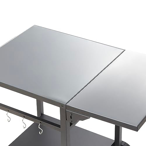 VEVOR Outdoor Grill Dining Cart with Double-Shelf, BBQ Movable Food Prep Table, Multifunctional Foldable Iron Table Top, Portable Modular Carts for Pizza Oven, Worktable with 2 Wheels, Carry Handle - size: 21.65"D x 21.65"W x 29.72"H, style: Iron Table To