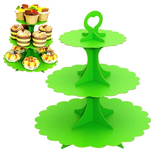 3-Tier Green Cupcake Stand 2-Pack, Premium Matte Finish, Easy 60-Second Assembly Heart Handle Design Dessert Tower for Christmas Thanksgiving Easter Graduation Wedding - color: Green 2 Pack