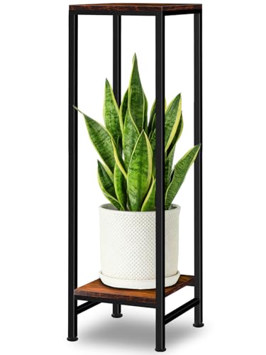 41" Tall Plant Stand Indoor, 2 Tier Plant stands for Indoor Outdoor Plants | Heavy Duty Flower Stand Metal Pedestal Stand Modern Display Rack for Living Room, Brown - color: brown, size: 41''
