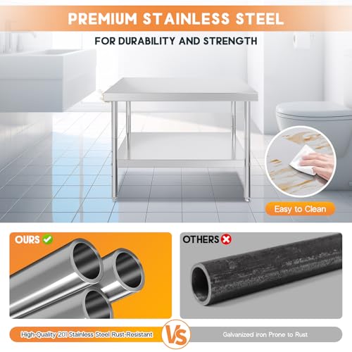 Jocisland 30" x 48" Stainless Steel Table for Prep & Work, Food-Grade Stainless Steel with Adjustable Under Shelf and Feet, for Commercial Kitchen, Restaurant, Hotel, Garage - size: 30x48 in, style: Table