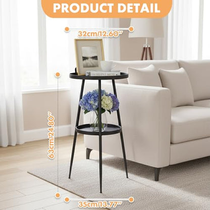 ShellKingdom Small Round Side Table, 2 Tier Metal End Table for Indoor Outdoor Bedroom Living Room Home Office Nightstand (Black) - color: Black