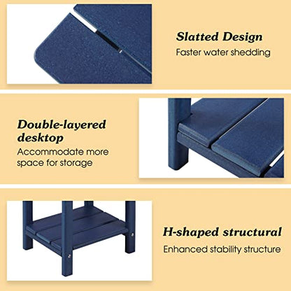 Apolimi Adirondack Outdoor Side Table, 2-Tier Sturdy Patio End Table Weather Resistant, 16.5" Solid Side Table for Patio, Pool, Porch(Navy Blue) - color: Navy Blue