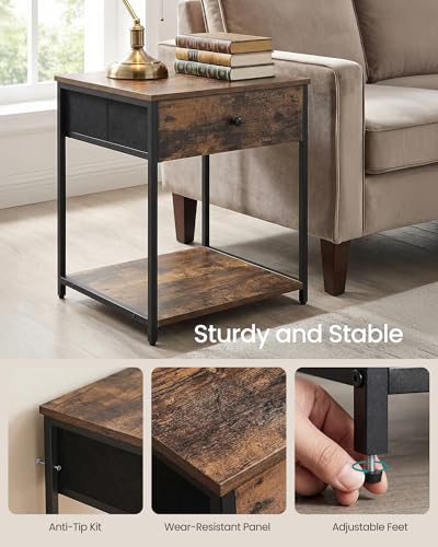 SONGMICS BELLAH Collection - Nightstand, Side Table, End Table, Bedroom, Living Room, Steel, 1 Drawer, Shelf, Industrial, Rustic Brown and Ink Black ULGS20H - color: Rustic Brown + Ink Black, size: 1 Drawer