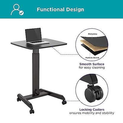 Kantek Mobile Sit Stand Laptop Cart, Adjustable Height (29"-49"), Rolling Laptop Computer Workstation 23.6" x 20.5", Foot Pedal Control, Steel Frame, Black - color: Black, style: Compact