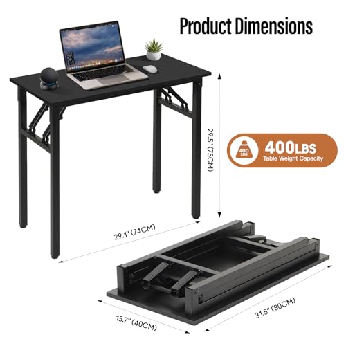 Panana Small Foldable Computer Desk, 31.5 inch Folding Home Office Desk for Small Spaces, Modern Simple Style for Home, Office, Study, Writing, No Assembly Required (Black, 31.5" x 15.7") - color: Black