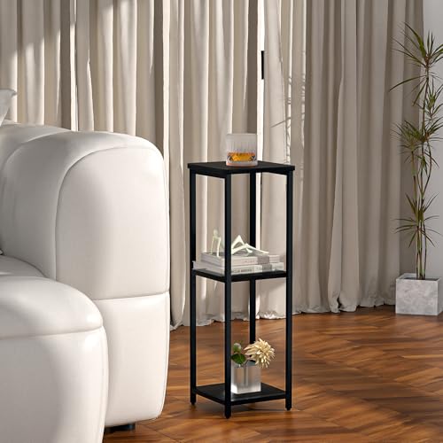 10" Wide Square Drink Table with Adjustable Feet - 3-Tier Small Side Table for Apartments, Balcony & Office | Space-Saving, Lightweight & Multi-Functional (Plants, Books, Drinks,Black) - color: Black, size: 3-Tier-10"wide