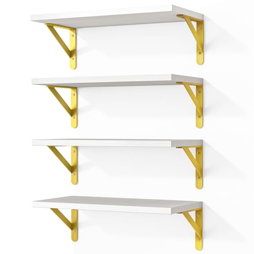 Fixwal White Shelves, Wood Wall Floating Mounted Shelves for Bedroom, Bathroom, Living Room, Kitchen Storage and Decor(White, Set of 4, 16.5 Inch) - color: White