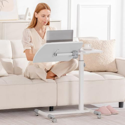 GTPLAYER Small Standing Desk, 28 Inches Tiltable Mobile Rolling Laptop PC Table with Lockable Casters, Adjustable Height Overbed Bedside Table Computer Workstation for Home Office, White-Tiltable - color: White-tiltable