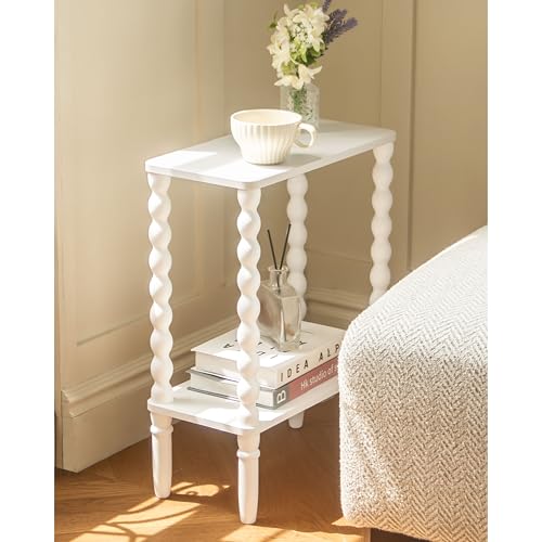 Fultyle Narrow Side Table, Small End Table with 2-Tier Storage, Small Bedside Table Slim Nightstand for Narrow Spaces, Living Room, Bedroom (White) - color: White