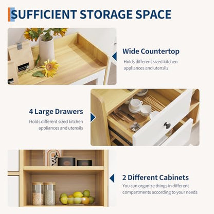 GarveeLife 55" Large Sideboard Buffet Cabinet with Storage, 30" Tall Modern Kitchen Storage Cabinet,Adjustbale Shelf, Coffee Bar, Long Accent Table for Dining Room, Living Room, Entryway, Natural Oak - color: Natural Oak
