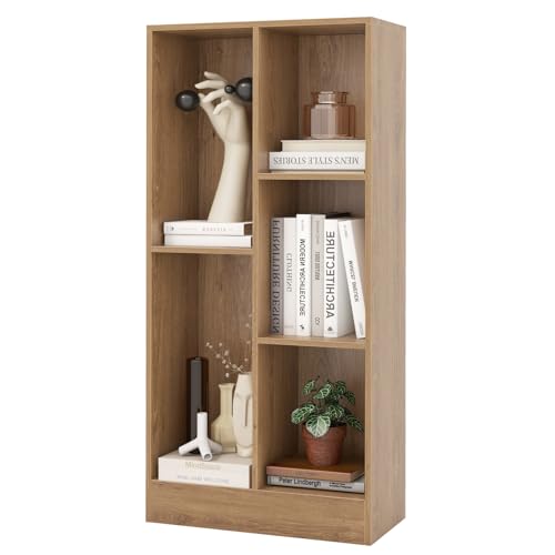 GIANTEX 5-Cube Bookcase, Freestanding Bookshelf w/ 2 Anti-toppling Kits, Modern Storage Unit, Wood Cubby Display Shelving, Multi-Tier Open Storage Organizer for Study,Bedroom,Living Room, Natural - color: Natural