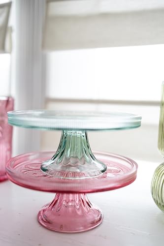 Boston International Vintage-Inspired Glass Cake Stand Round Pedestal for Desserts Cupcakes & Pie, 8.25" x 3.5", Sage Green Codi